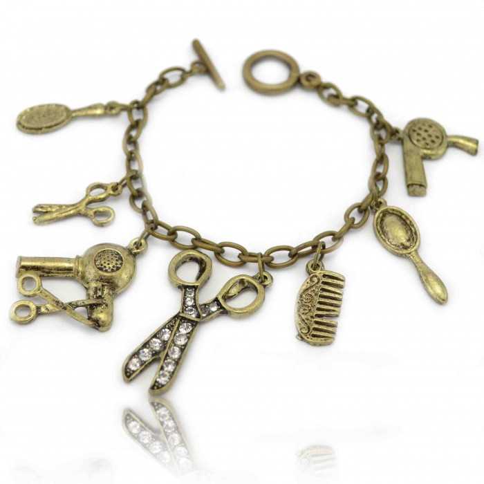 Bracelet "Hairdress" en métal bronze et strass