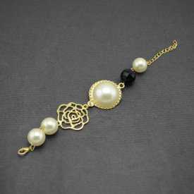 Bracelet fantaisie "Old Pearl" en métal doré et perles de synthèse