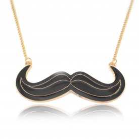 Collier fantaisie "Moustache" en métal doré et émail