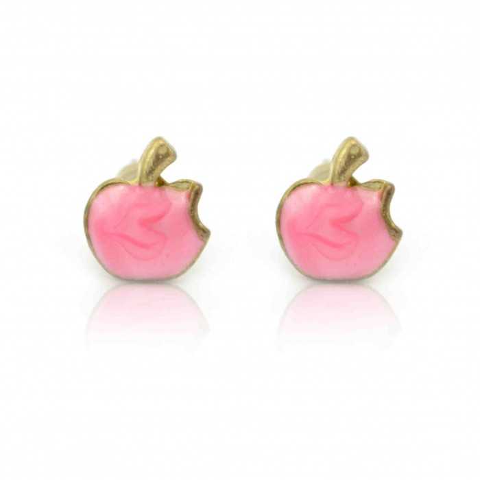 Boucles d'oreilles fantaisie "Small Apple" en métal doré et émail