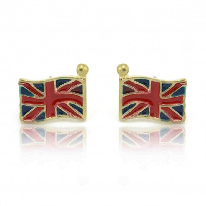 Boucles d'oreilles fantaisie "English Flag" en métal doré et émail