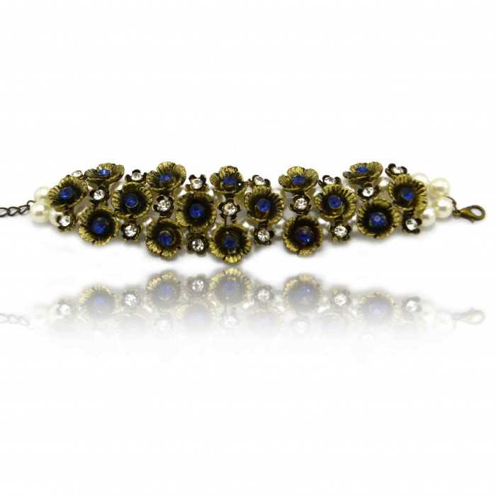 Bracelet fantaisie "Romantique" en métal doré, strass et perles de synthèse