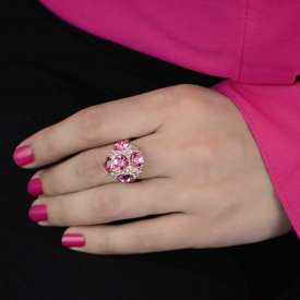 Bague "Pink Diamonds" en métal doré et strass