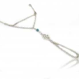 Bracelet-bague "Arabic" en métal argenté et turquoise