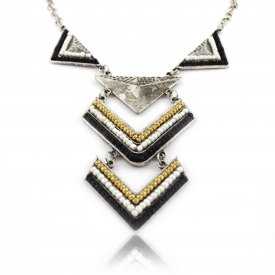 Collier "Quetzalcoatl" en métal argenté et perles de rocaille