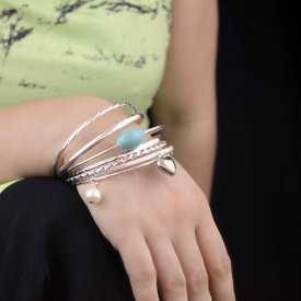 Bracelets multiples "Aishwarya" en métal et turquoise