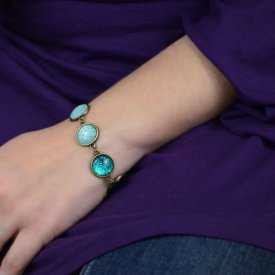 Bracelet "Glitter  Summer Aquatic" en métal doré vieilli et cabochons multiples