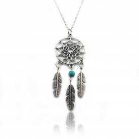 Collier "Tribal Style - Samai" en métal argenté et pele de turquoise