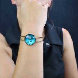 Bracelet "Sweet nature - Dandelion" en métal bronze et cabochon de verre