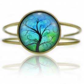 Bracelet "Sweet nature - Tree" en métal bronze et cabochon de verre