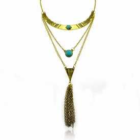 Collier "Tribal Inca"en métal et turquoise