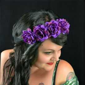 Headband / Couronne de fleur "Purple Roses" en tissu