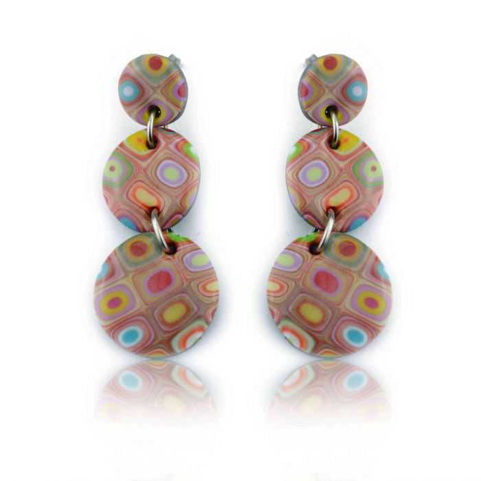 Boucles d'oreilles "Liz Créations - 3 ronds Klimt" en argile polymère