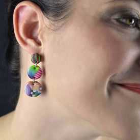 Boucles d'oreilles "Liz Créations - 3 ronds Multi" en argile polymère