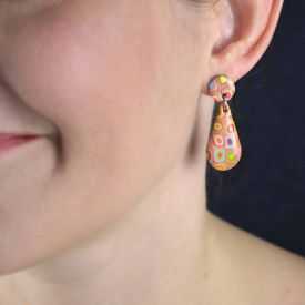 Boucles d'oreilles "Liz Créations - Goutte Klimt" en argile polymère