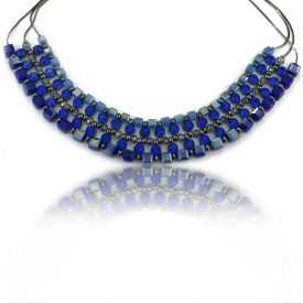 Collier fantaisie "Ikita - Blue Sky" en perles de verre