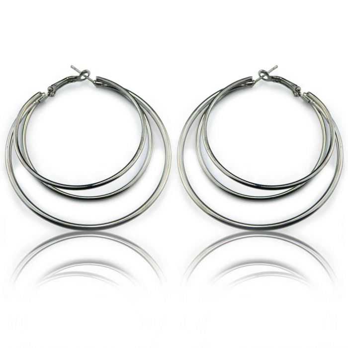 Boucles d'oreilles "Ikita - Double Créole" en métal argenté