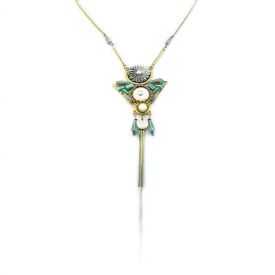 Sautoir "Ikita - Triangle" en métal argenté et perles