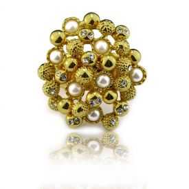 Bague "Ikita - Pearl" en métal doré, perles et strass