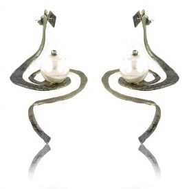 Boucles d'oreilles "Opus 4 - Héphaïstos" en métal argenté et perle
