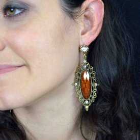 Boucles d'oreilles fantaisie "Baroque" en métal argenté, résine et strass | Les Bijoux de Camille, bijoux fantaisie pas chers