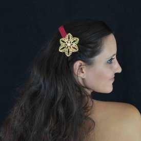 Barrette "Hibiscus" en métal doré, tissu et perle | Les Bijoux de Camille, bijoux fantaisie pas cher